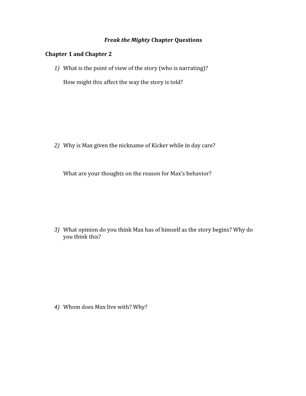 Freak the Mighty Chapter Questions