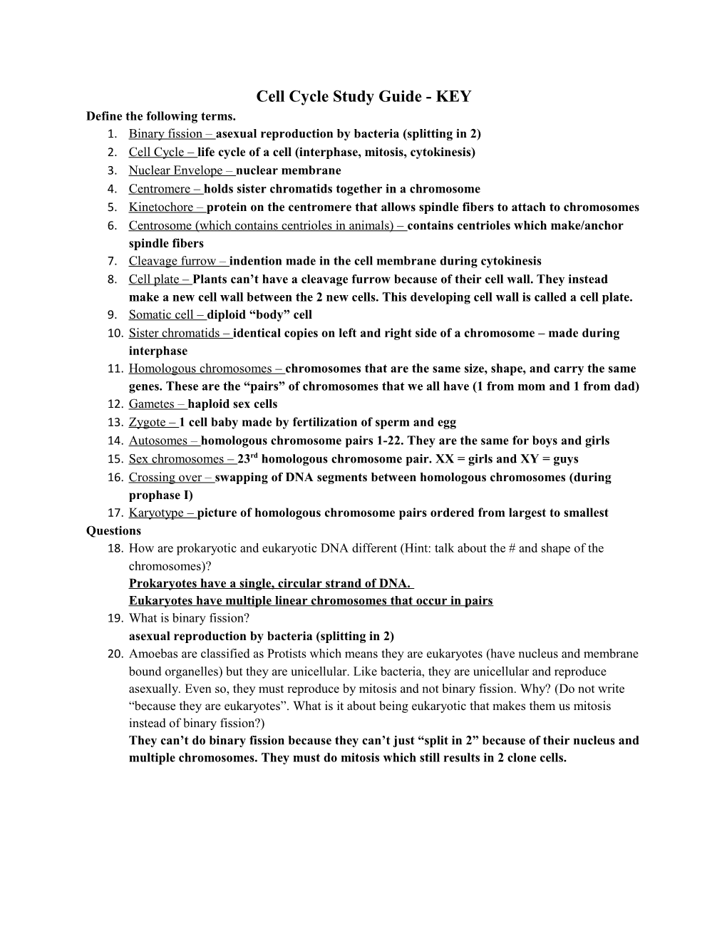 Cell Cyclestudy Guide - KEY