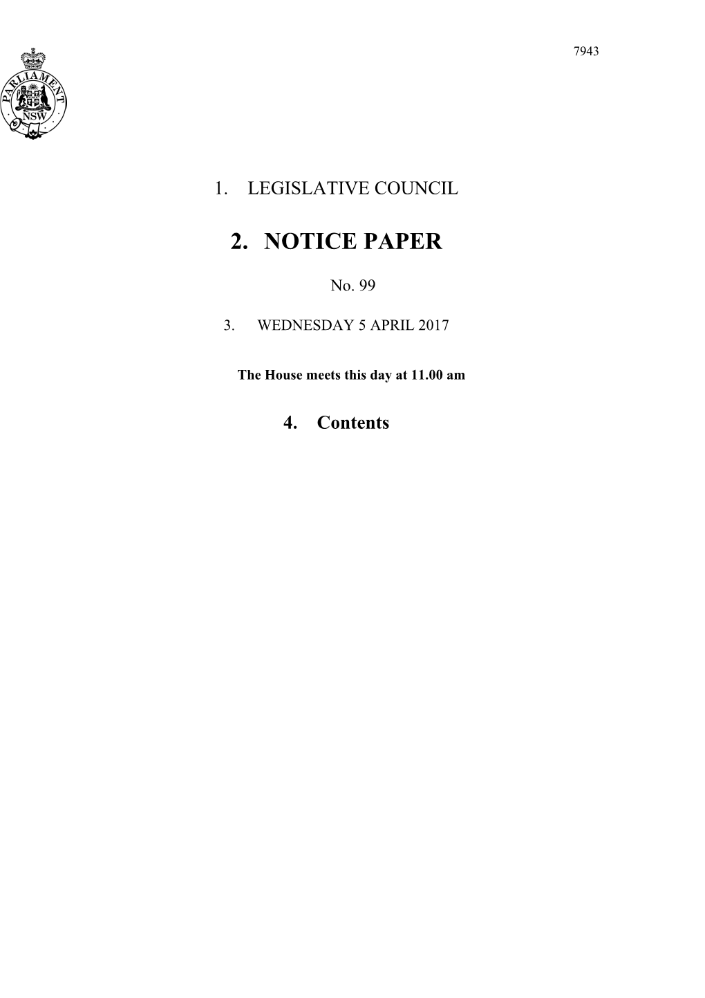 Legislative Council Notice Paper No. 99 Wednesday 5 April 2017