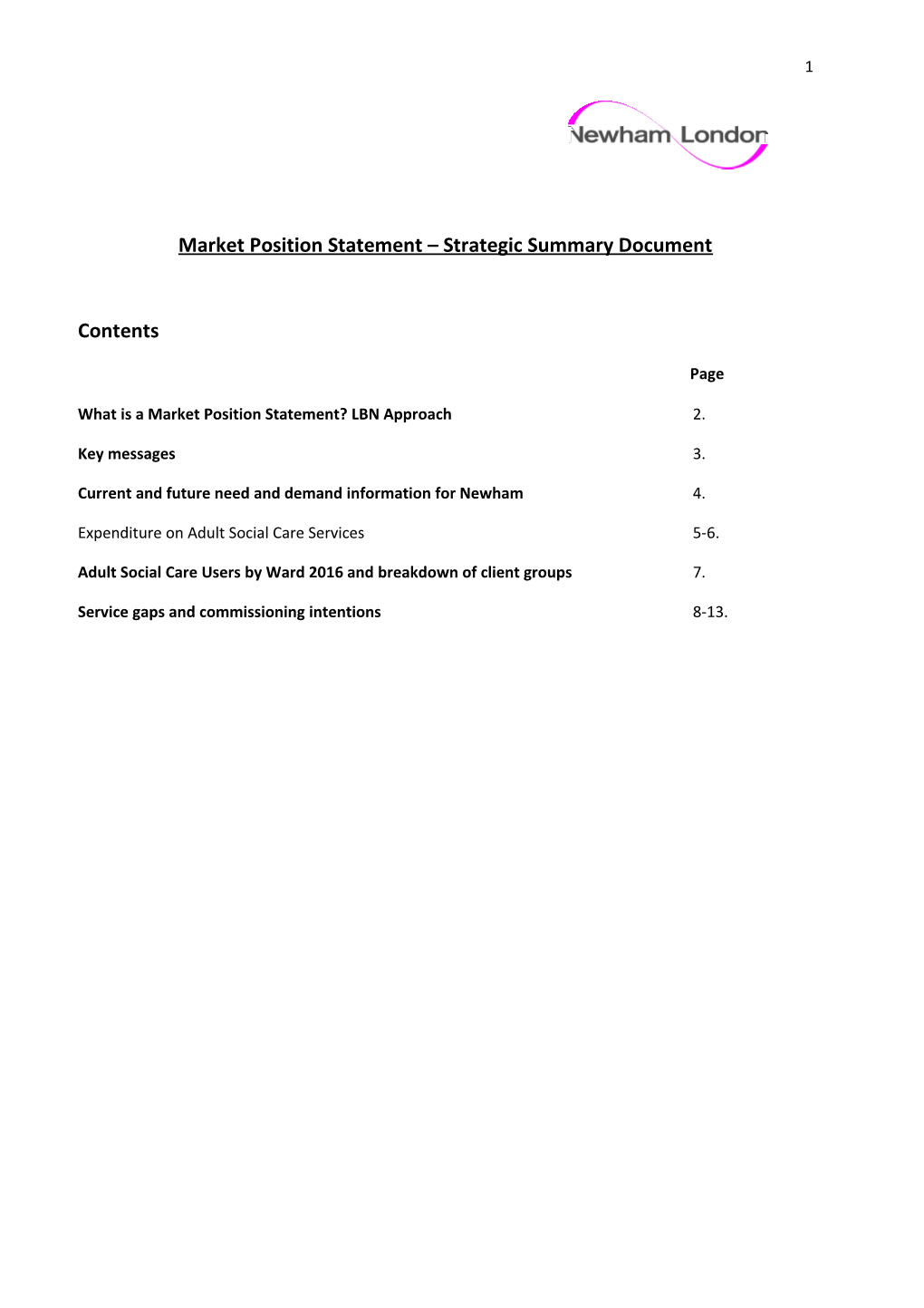 Market Position Statement Strategic Summary Document