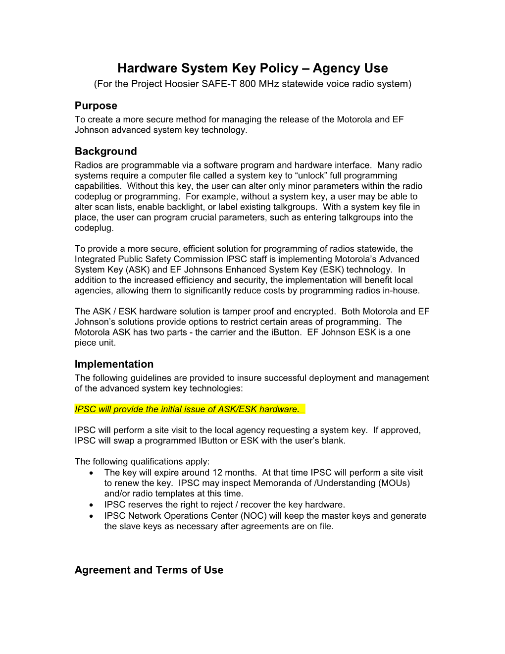 Hardware System Key Agreement