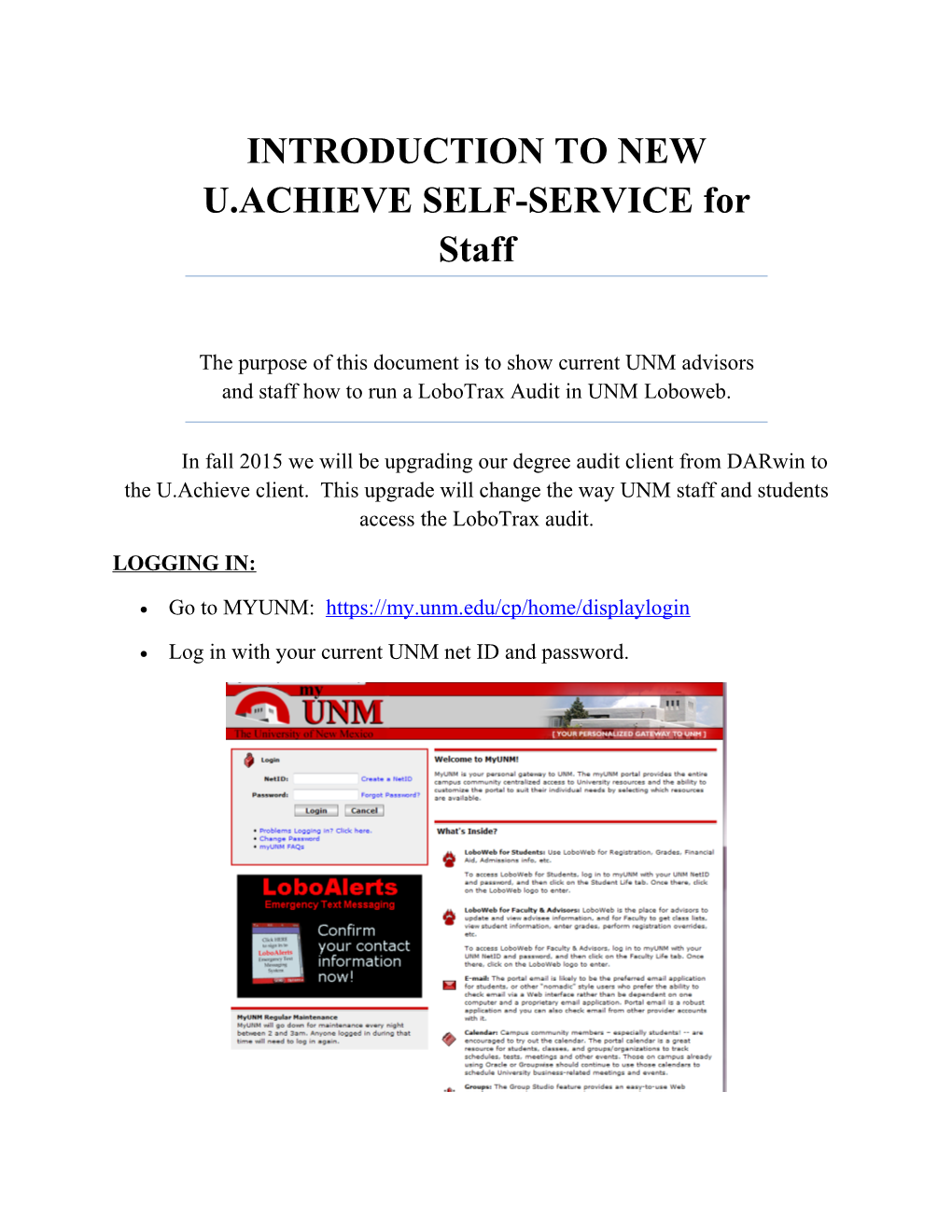 INTRODUCTION to NEW U.ACHIEVE SELF-SERVICE for Staff