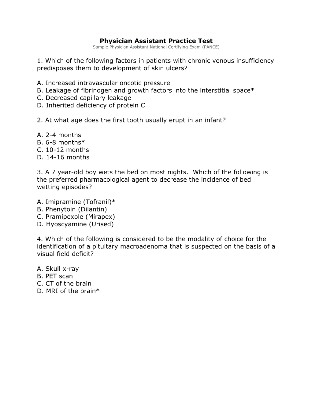 Physician Assistant Practice Test