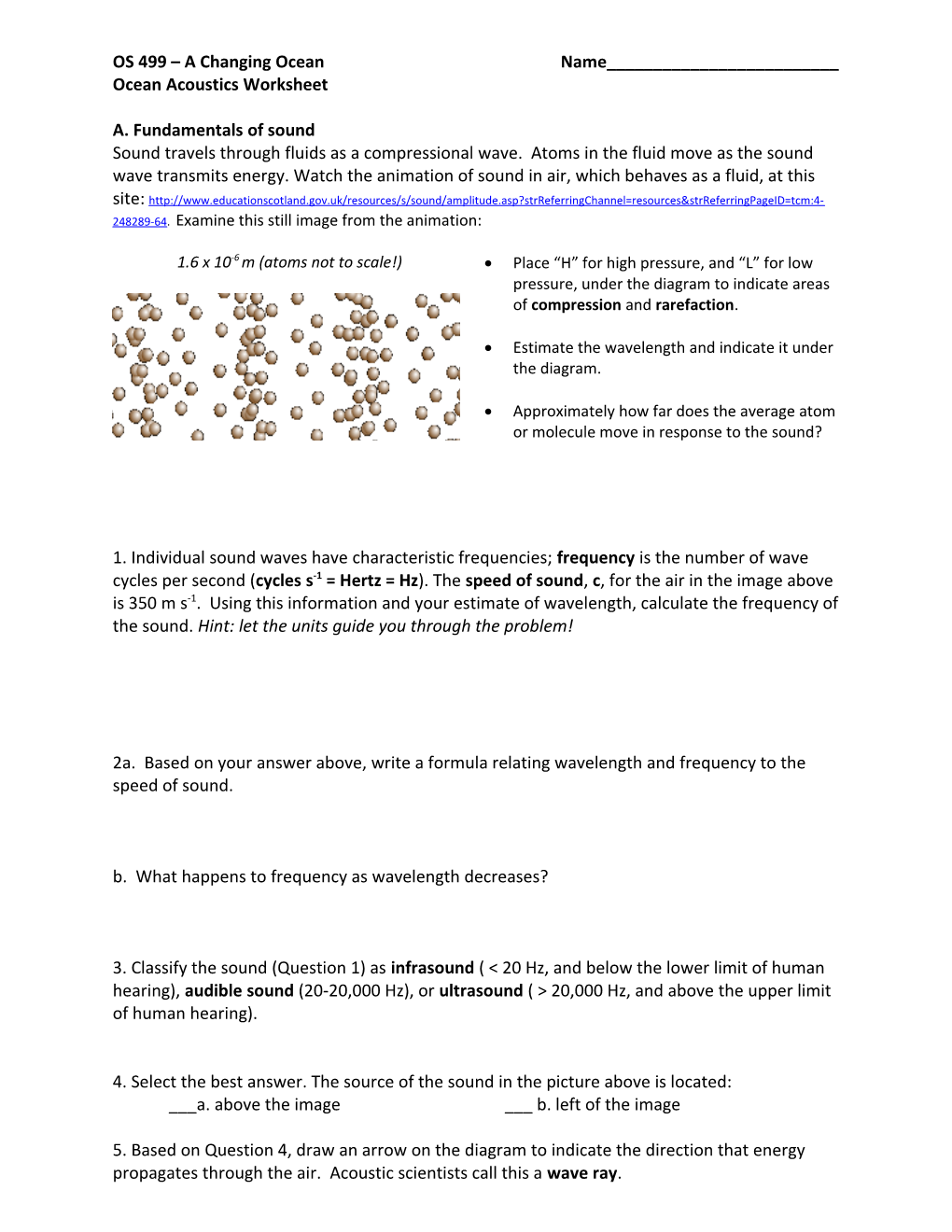 Ocean Acoustics Worksheet