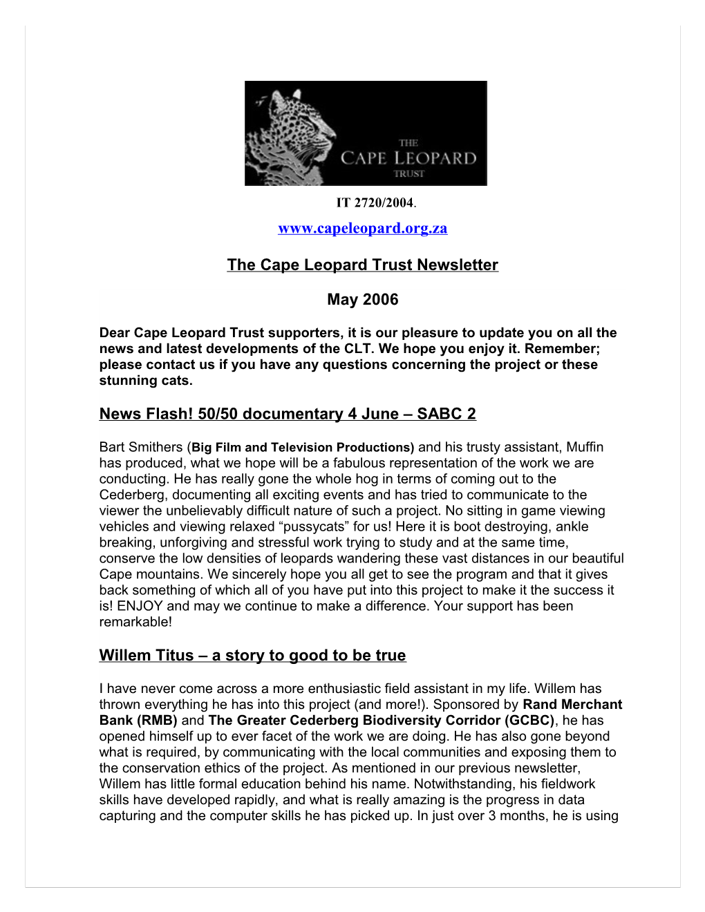 The Cape Leopard Trust Newsletter