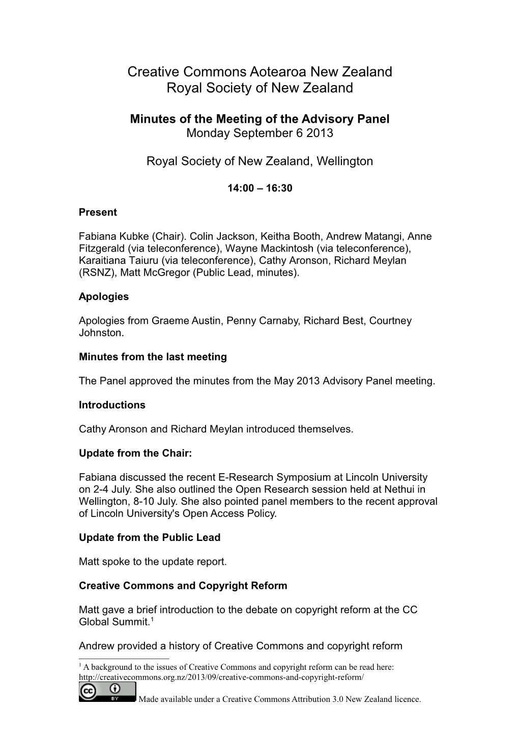 Minutes of the Meeting of the Advisory Panel