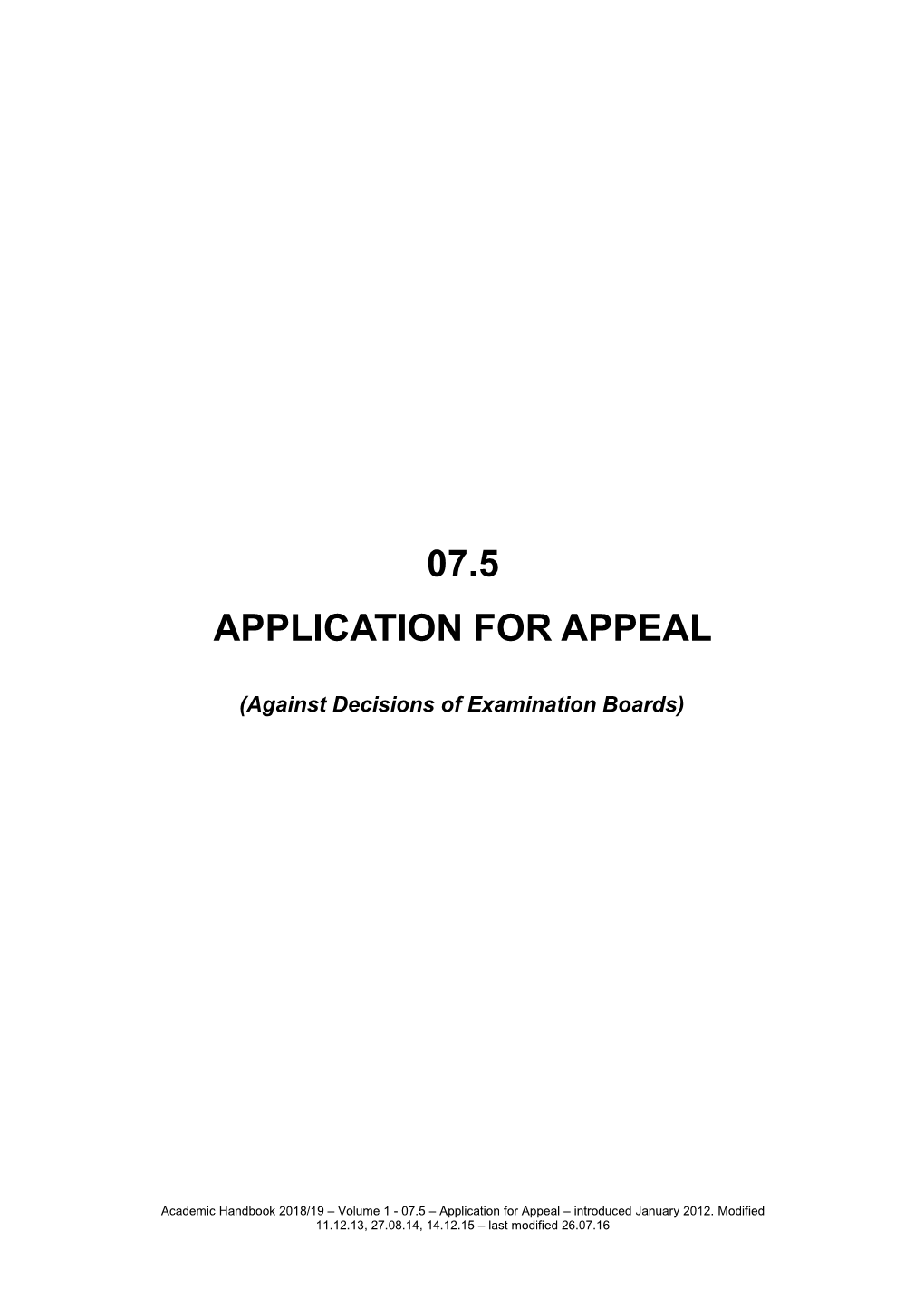 Application for Appeal