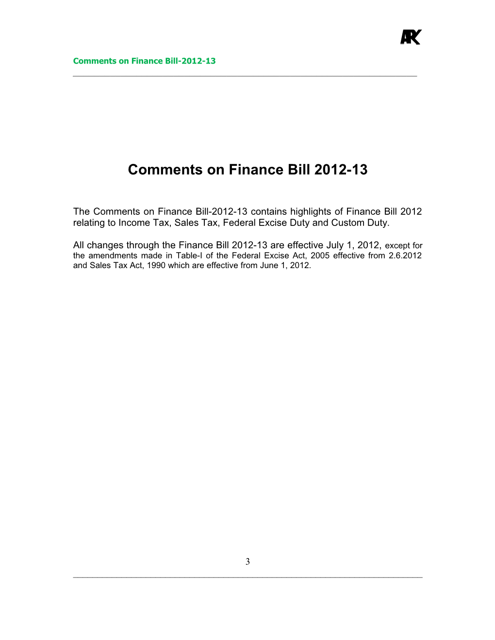 Comments on Finance Bill-2012-13