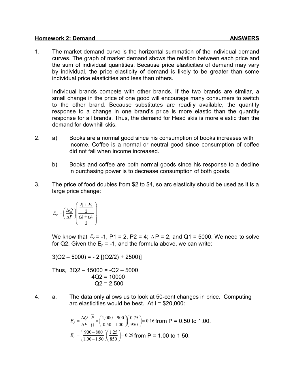 Homework 2: Demand ANSWERS