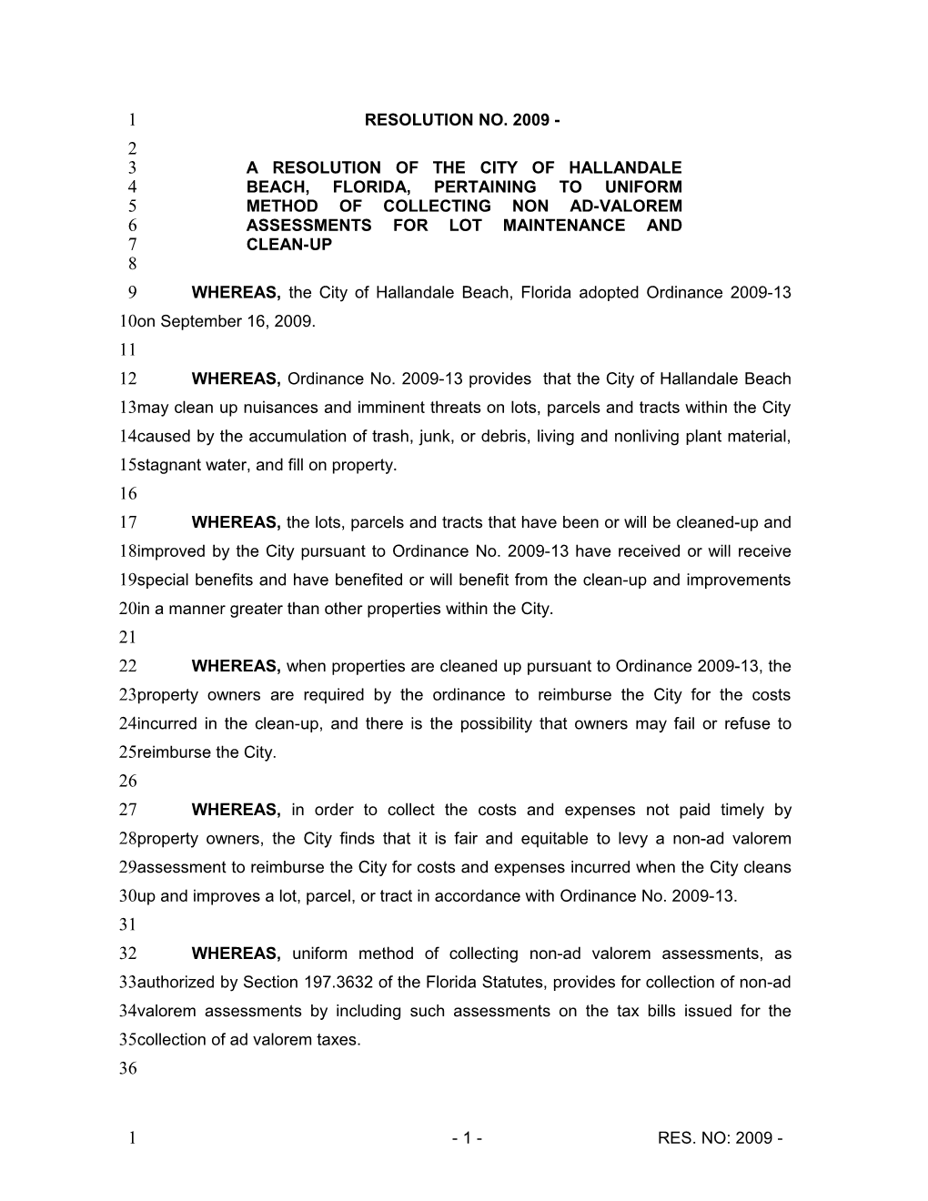 A Resolution of the City of Hallandale Beach, Florida, Pertaining to Uniform Method Of