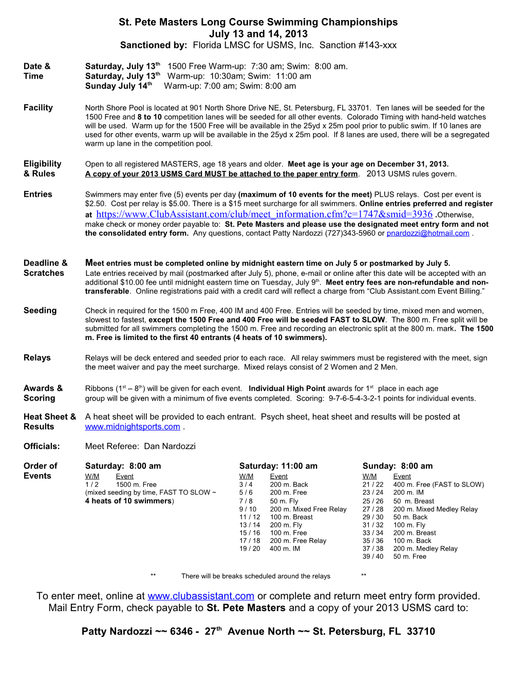 St. Pete Masters Long Course Swimming Championships