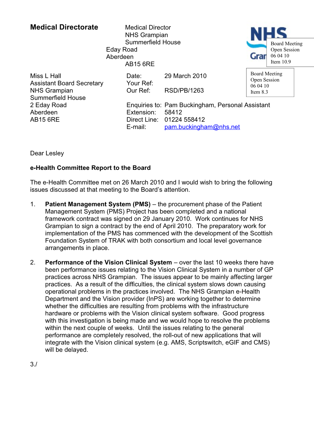 Item 8.3 for 6 Apr 10 Ehealth Cttee Ltr