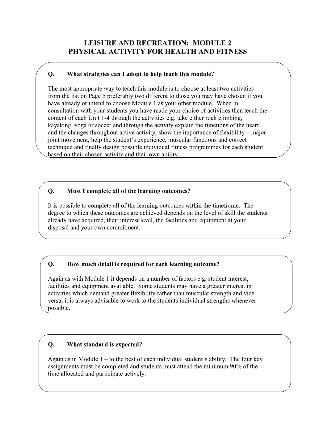 Leisure and Recreation: Module 2