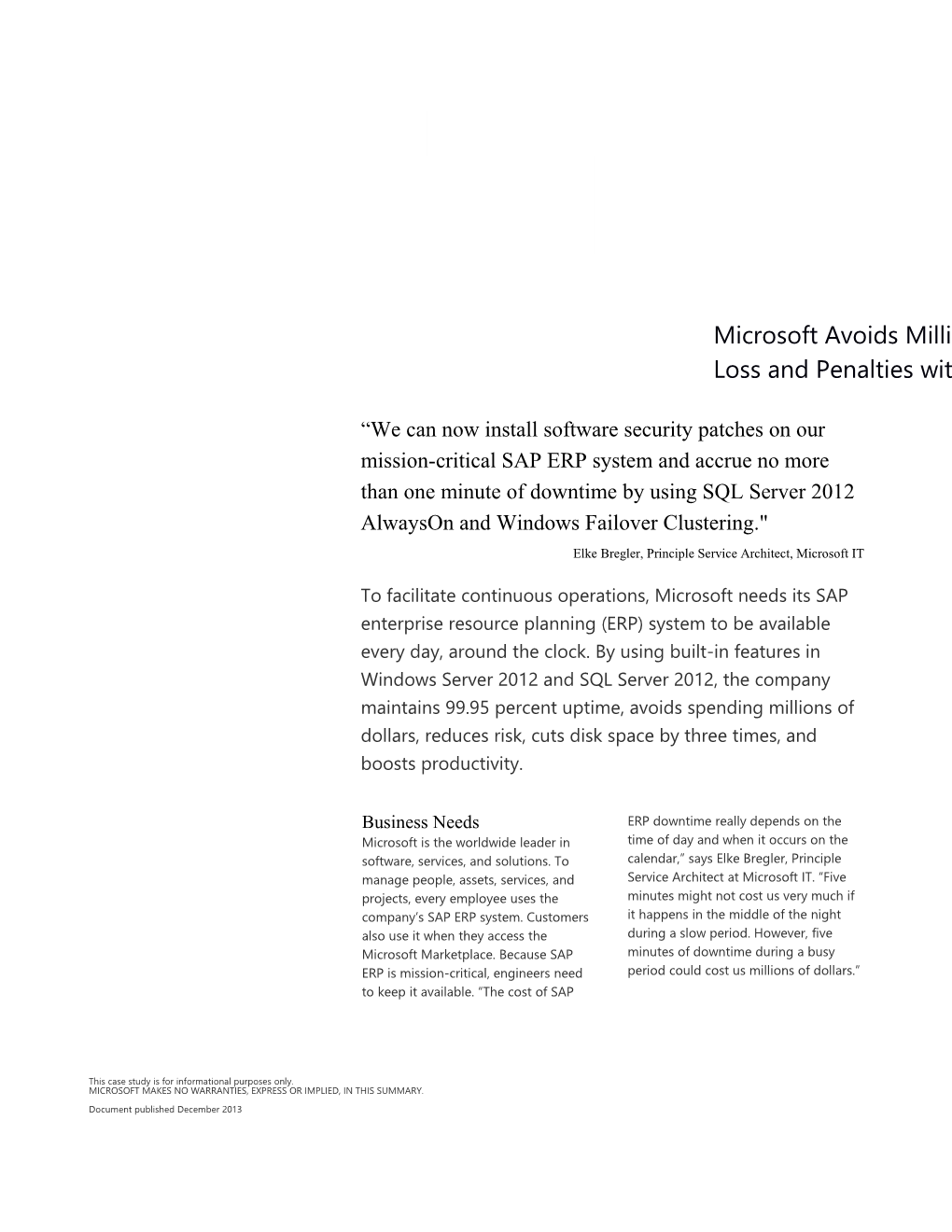Microsoft Avoids Millions of Dollars in Revenue Loss and Penalties with 99.95 Percent SAP Uptime