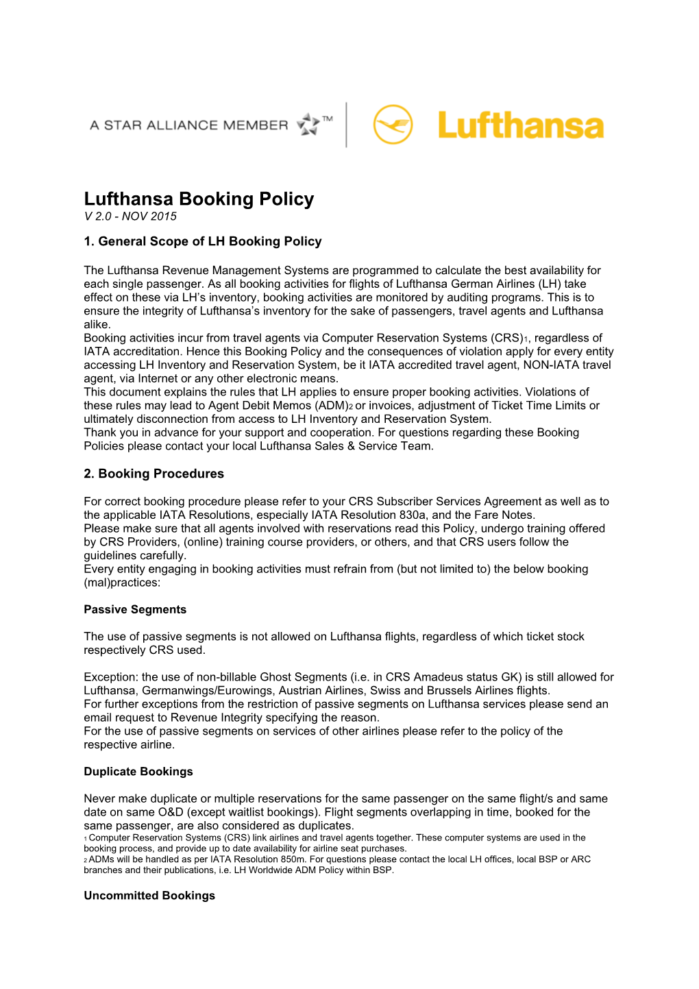 1. General Scope of LH Booking Policy