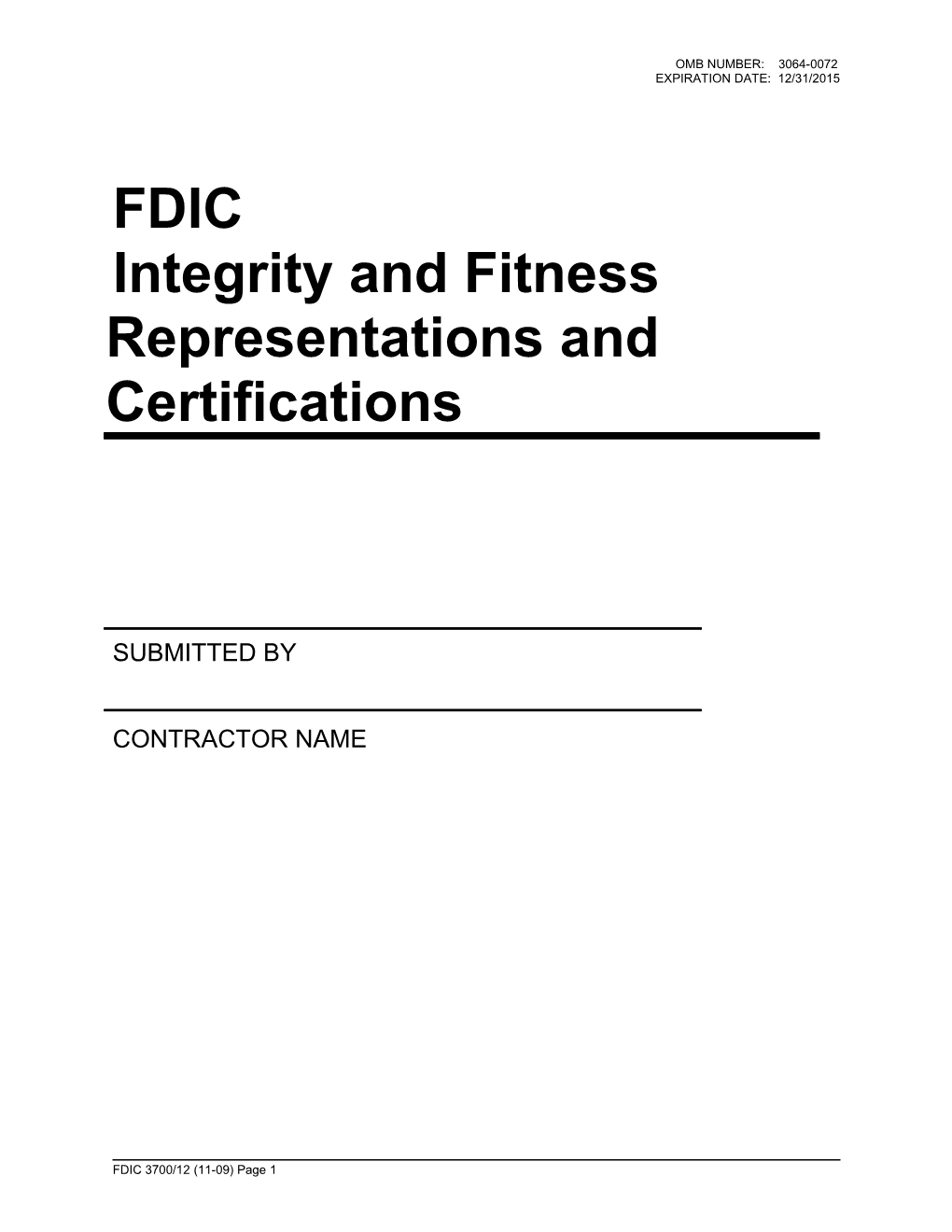 FDIC 3700/12, FDIC Eligibility Representations and Certifications