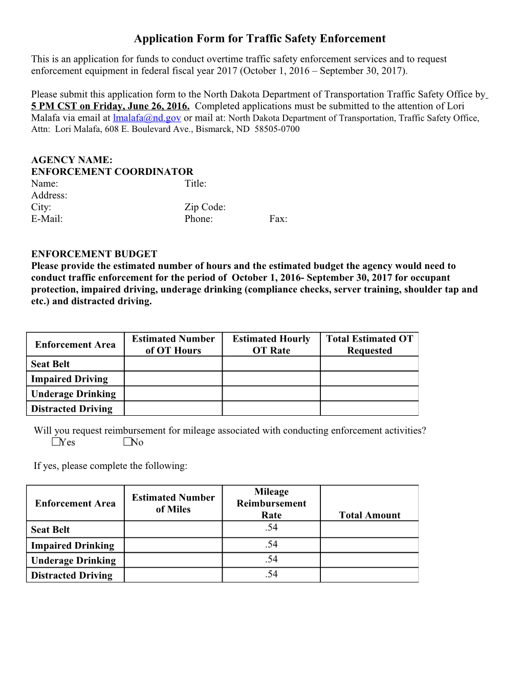 Application Form for Traffic Safety Enforcement