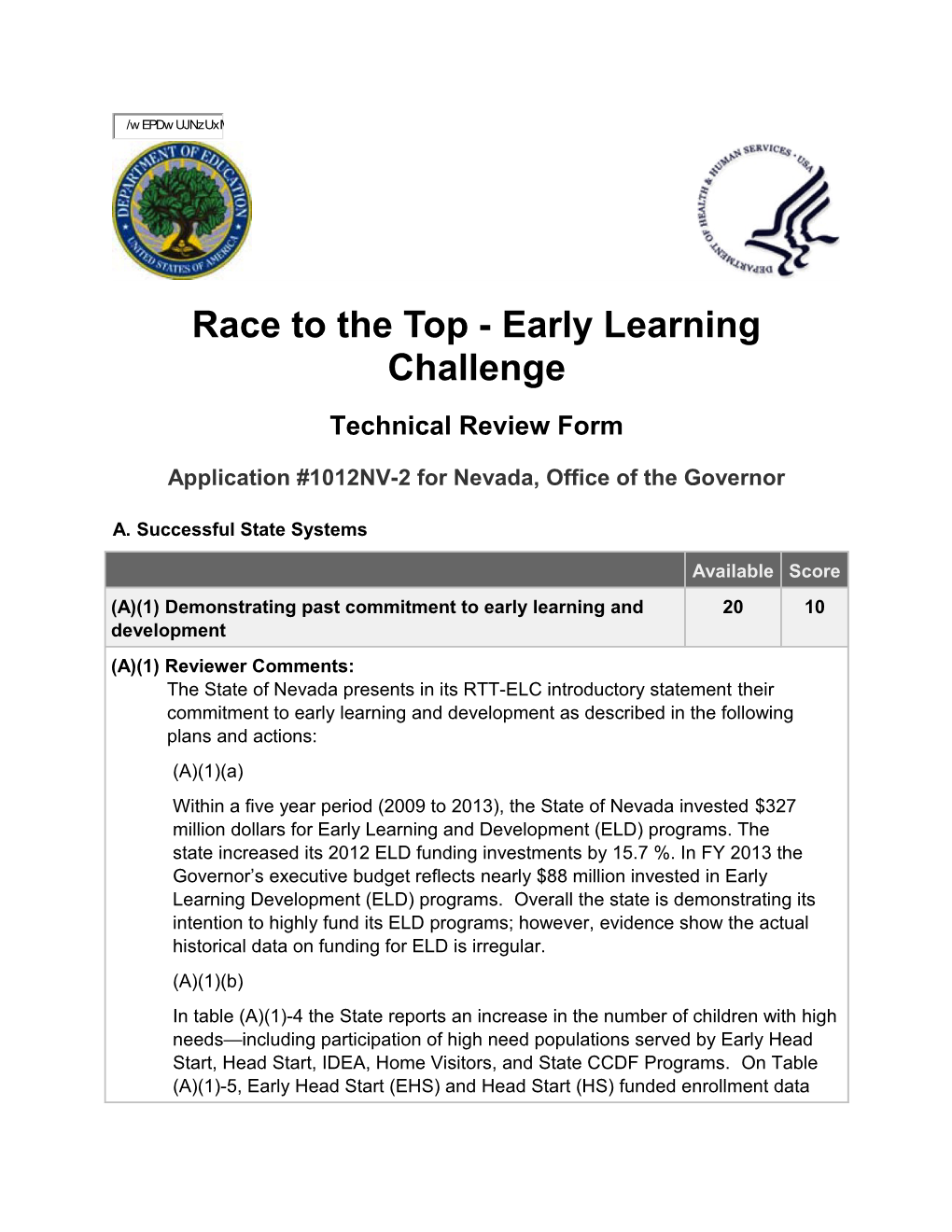 Nevada: Reviewers' Comments and Scores for Phase 3, Race to the Top-Early Learning Challenge