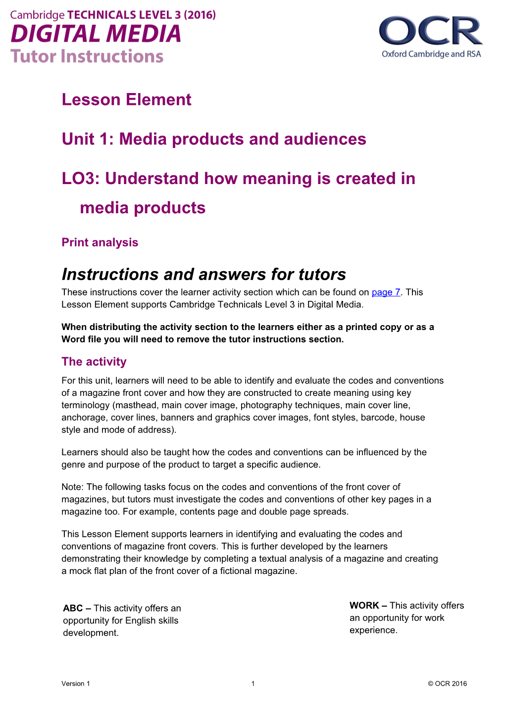 Cambridge Technicals Level 3 Digital Media Lesson Element 2
