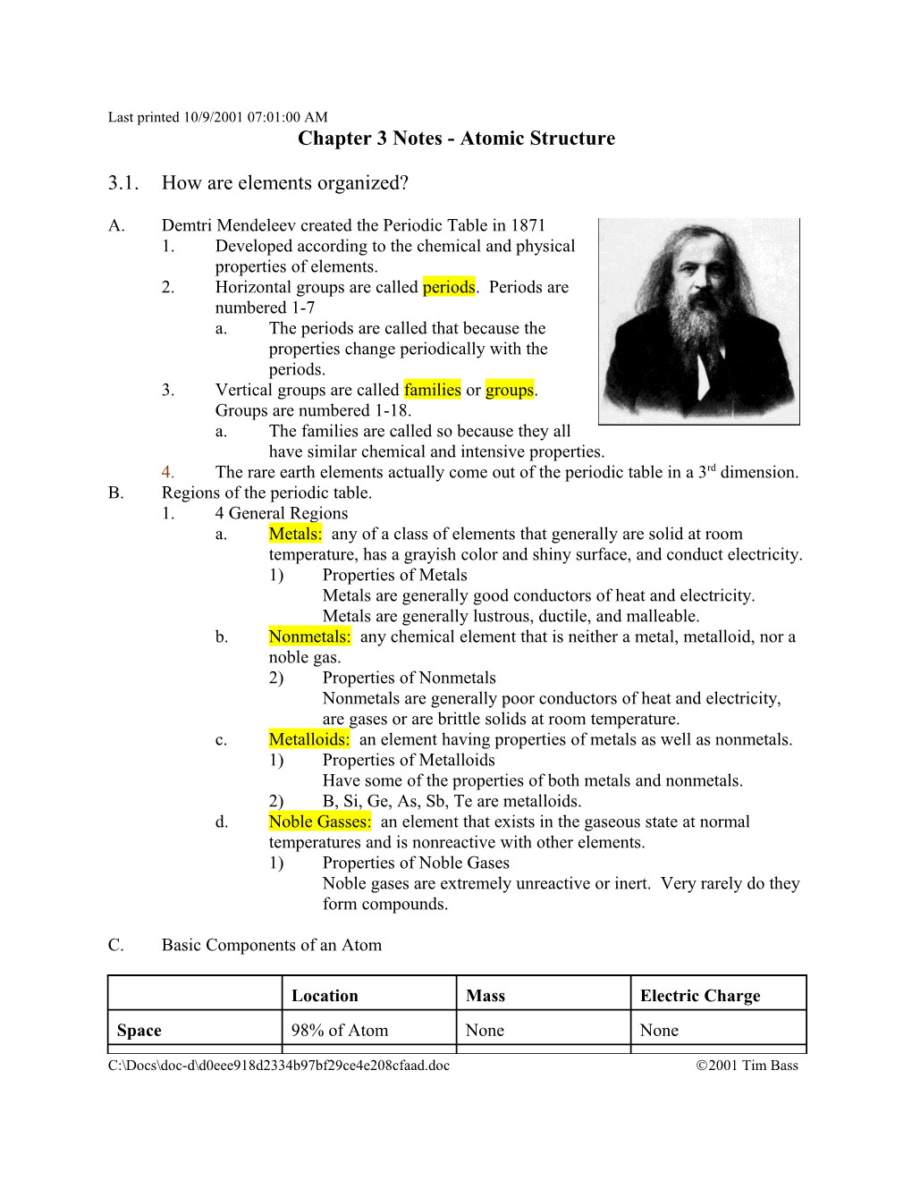 Chapter 3 Notes - Atomic Structure