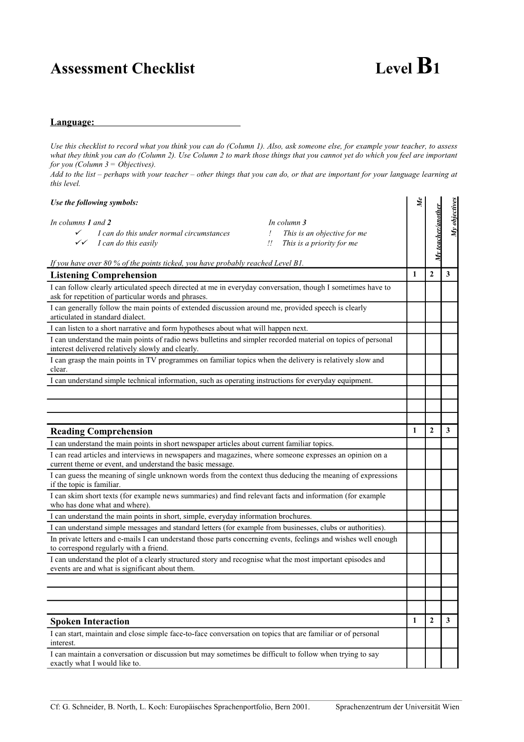 Assessment Checklistlevel B1