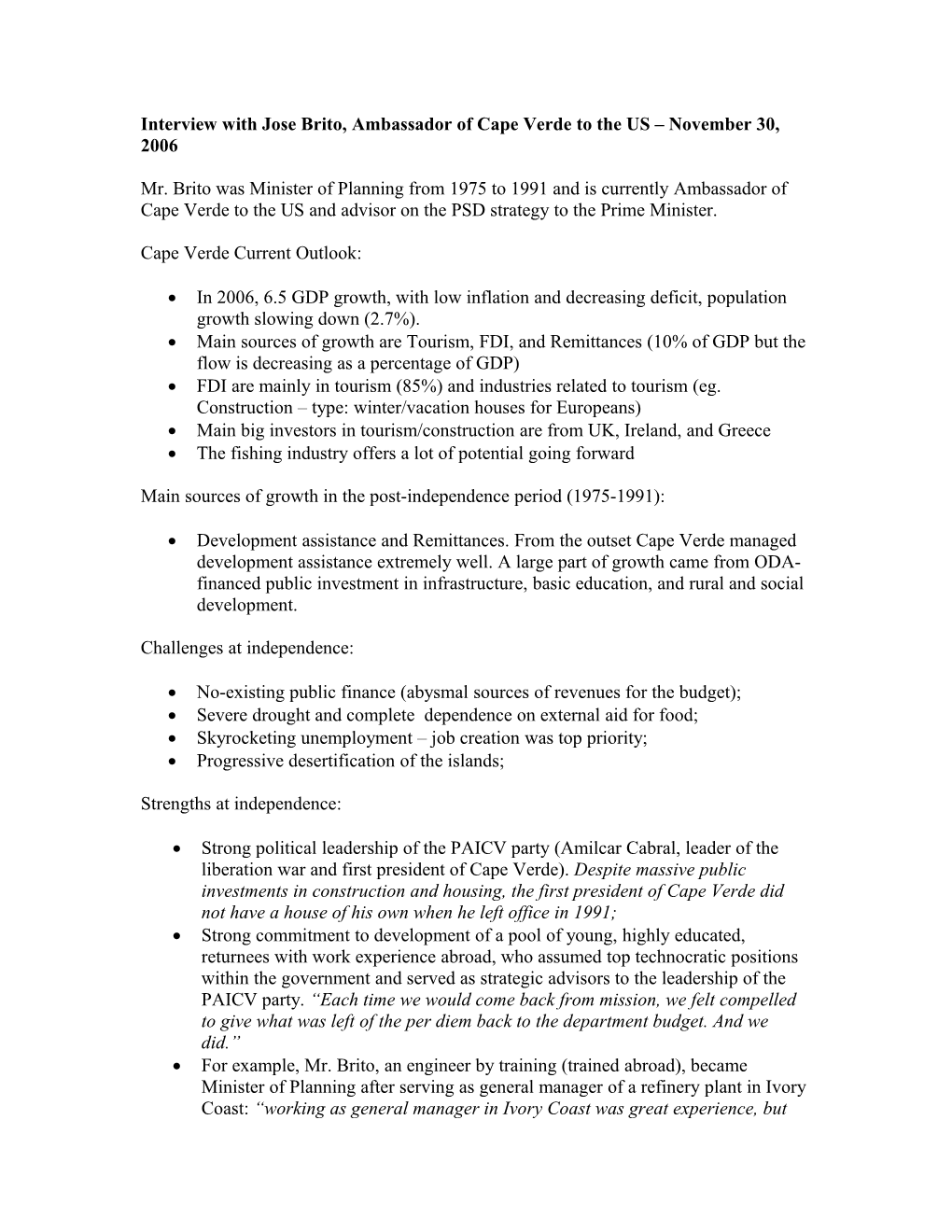 Interview with Jose Brito, Ambassador of Cape Verde to the US November 30, 2006