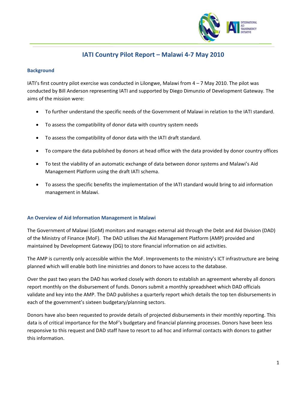 IATI Country Pilot Report Malawi4-7May2010