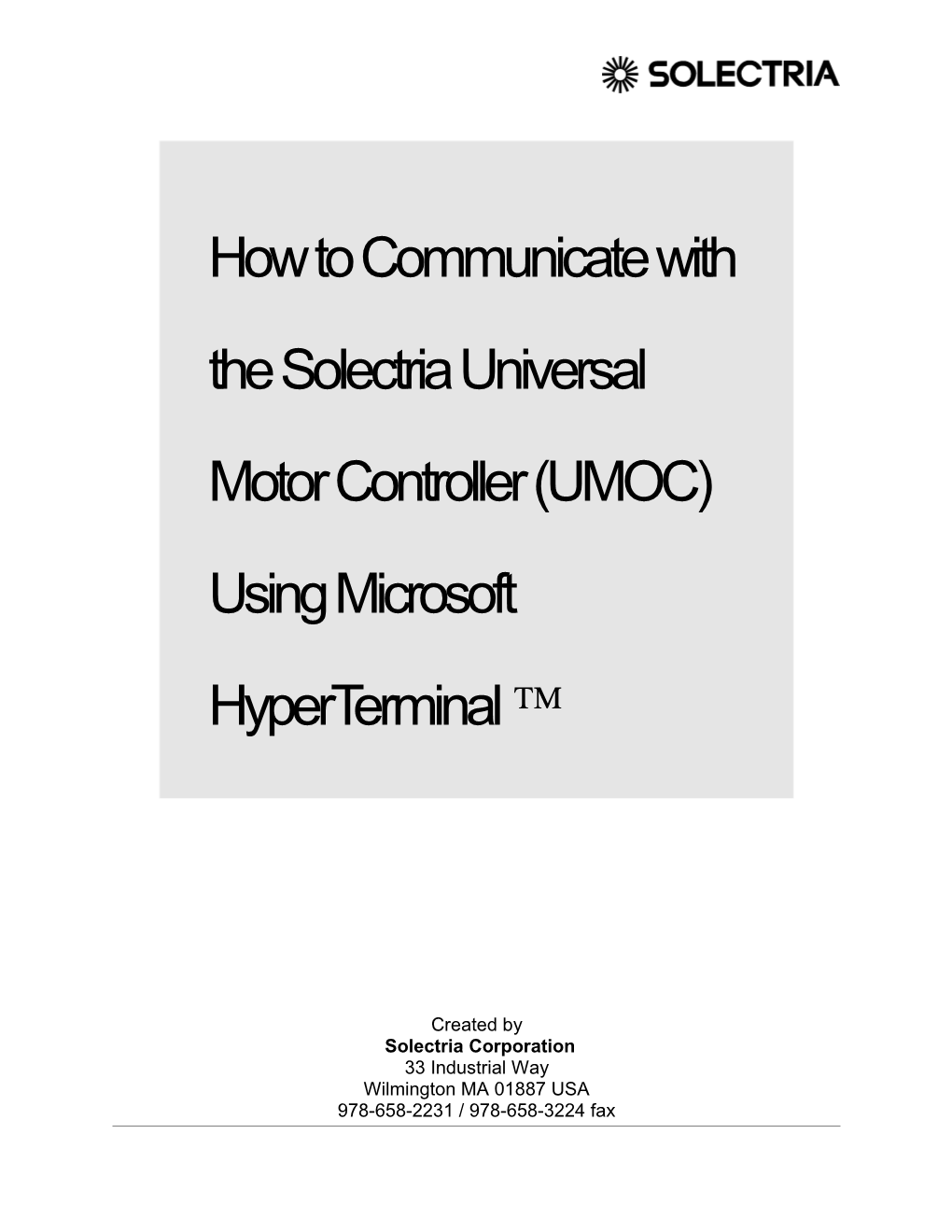 How to Communicate with the Solectria Universal Motor Controller (UMOC) Using Microsoft