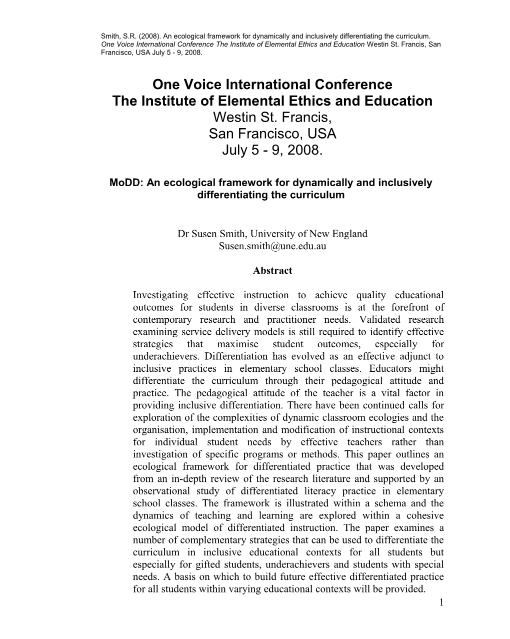 One Voice International Conference