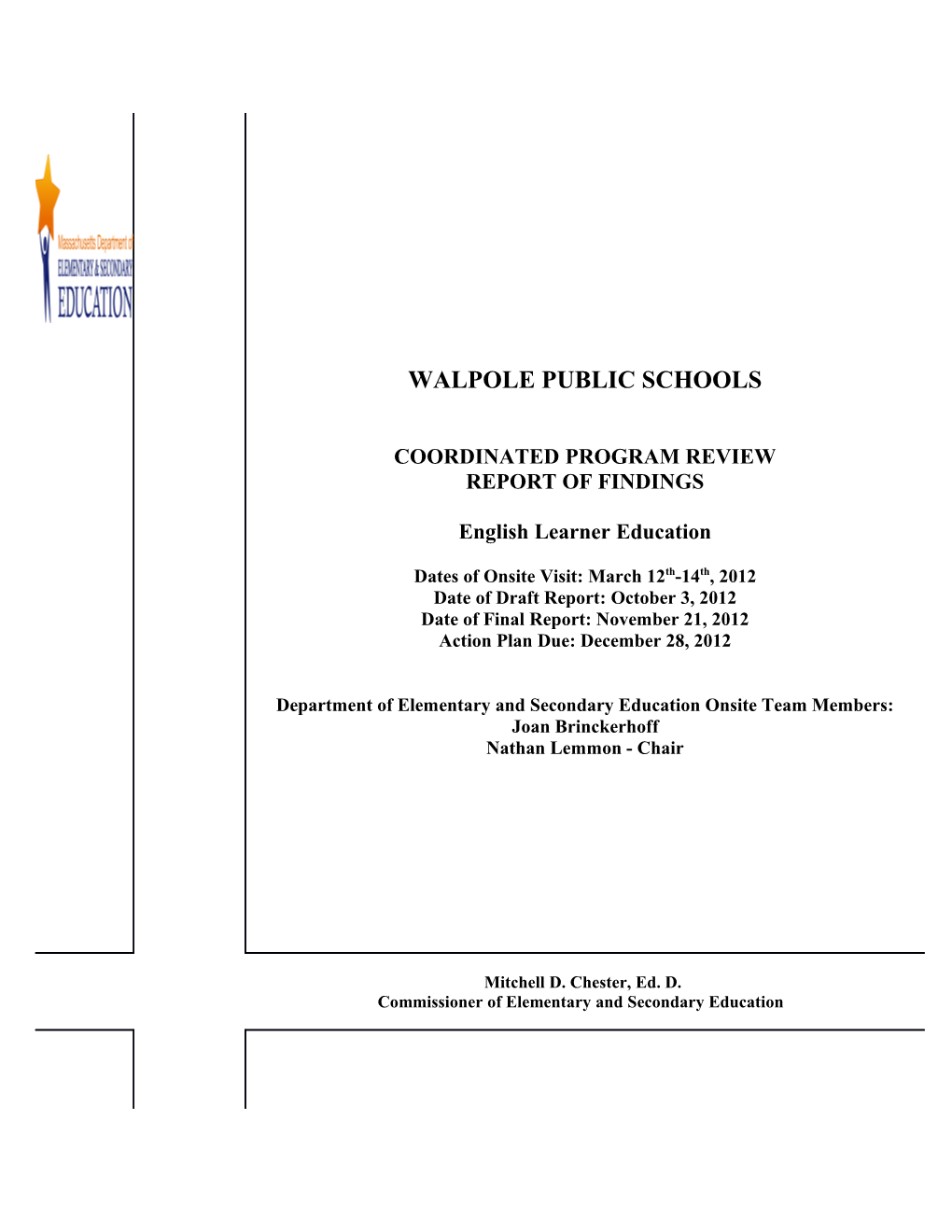 ELL CPR Report Walpole Public Schools 2012