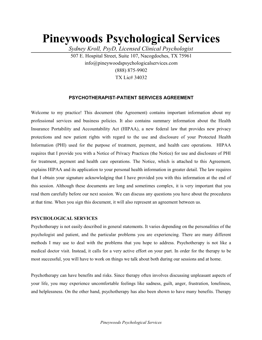 Pineywoods Psychological Services