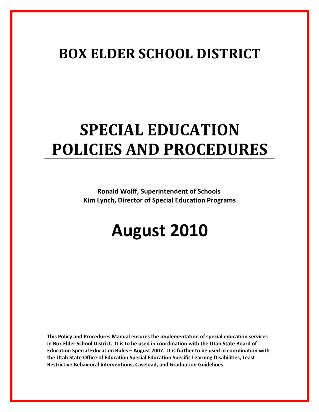 Special Education Policies and Procedures