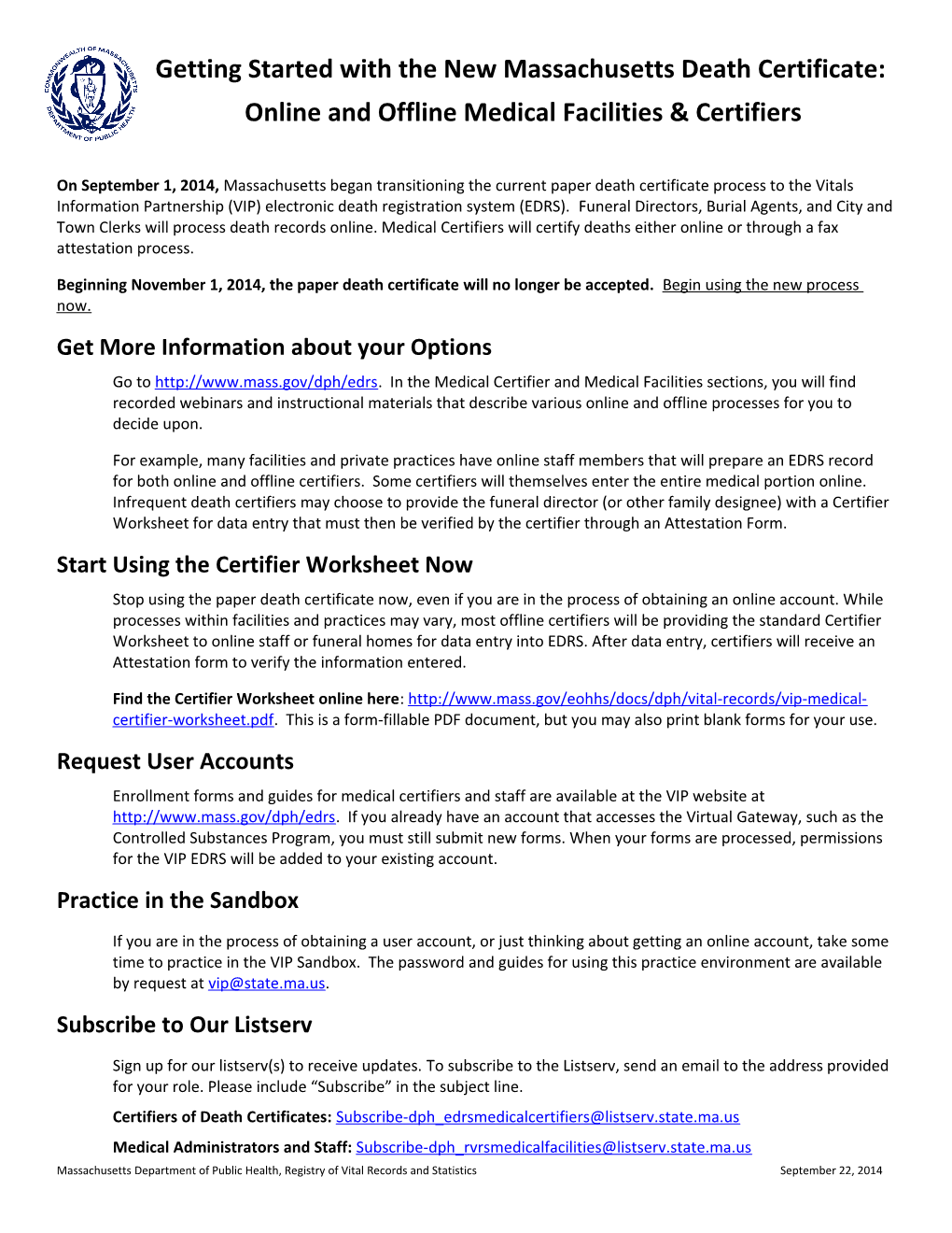 Getting Started with the New Massachusetts Death Certificate