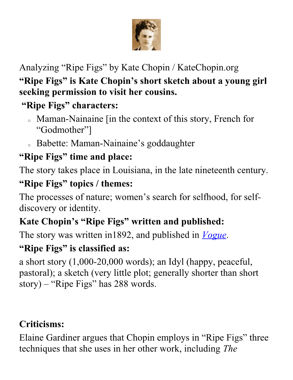 Analyzing Ripe Figs by Kate Chopin / Katechopin.Org