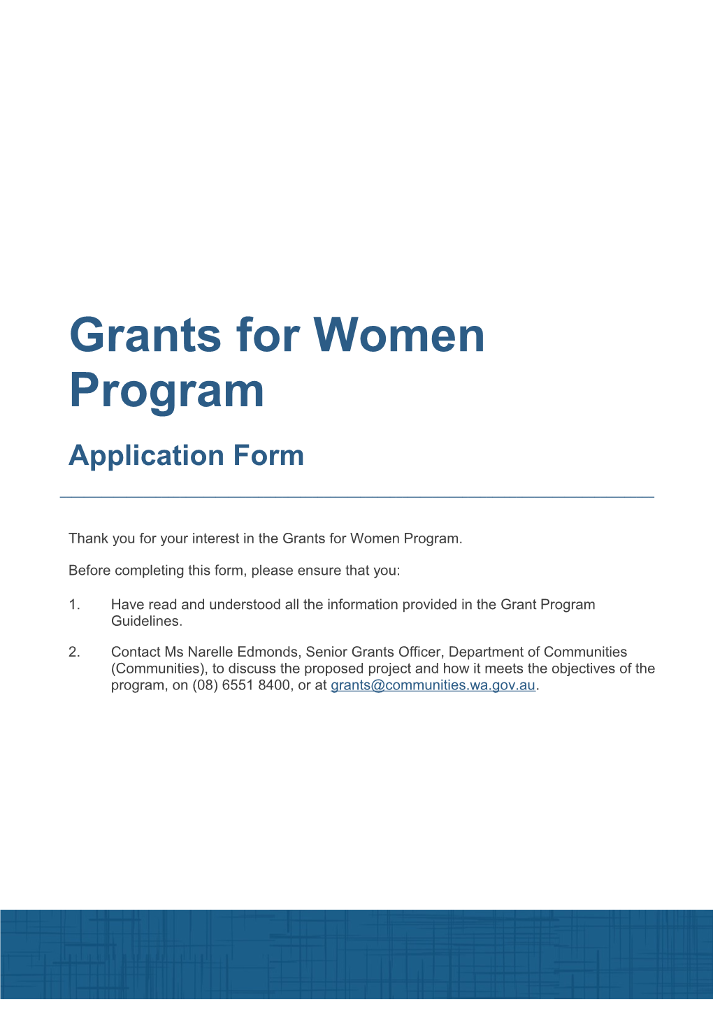 Grants for Women - Application Form