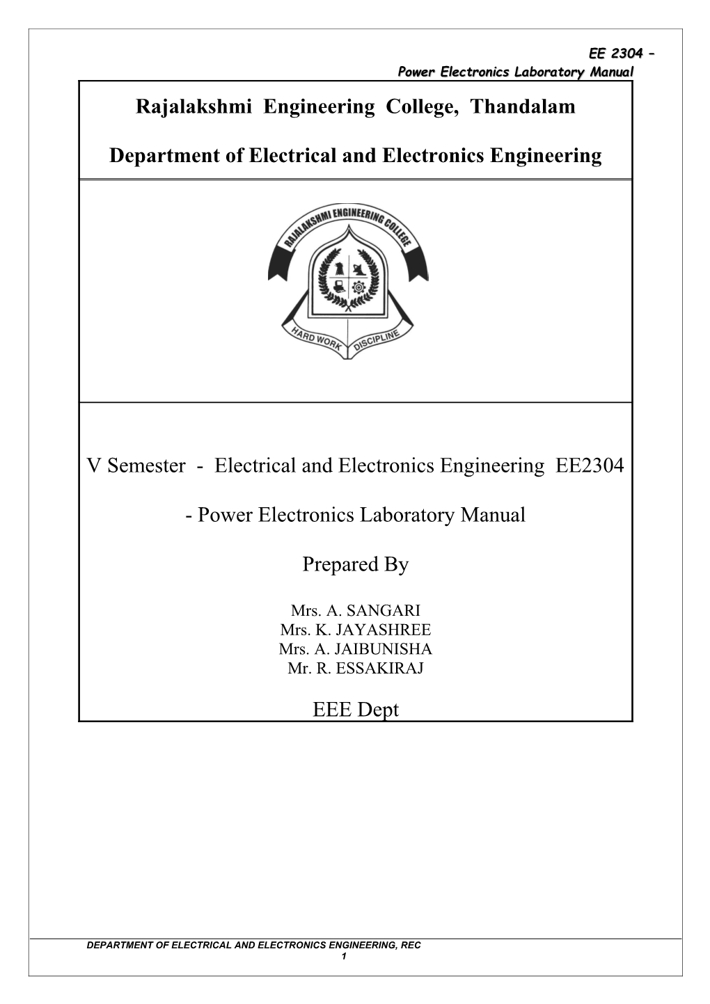 General Instructions to Students for EEE Lab Courses