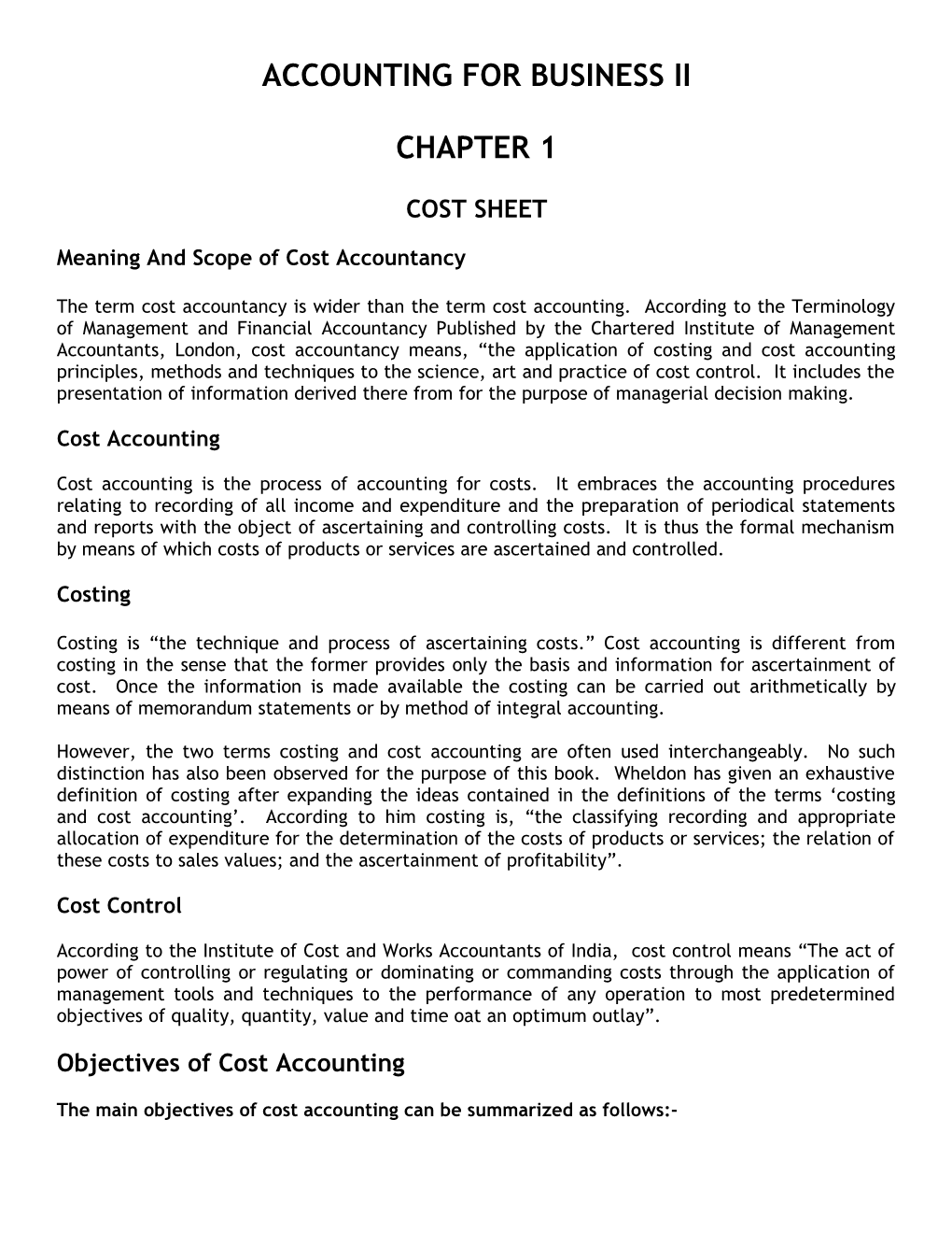 Meaning and Scope of Cost Accountancy