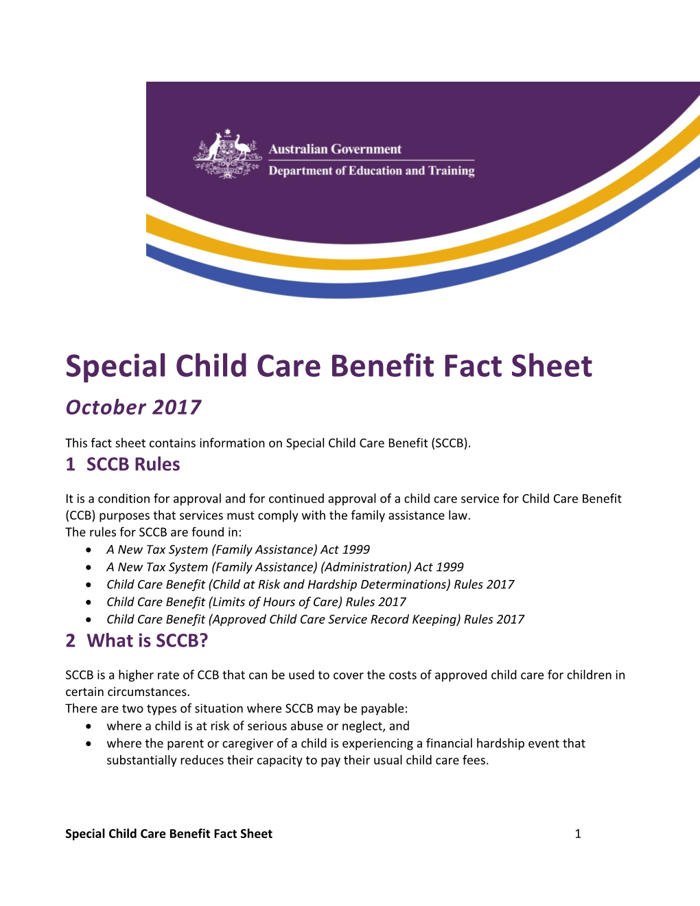 Special Child Care Benefit Fact Sheet