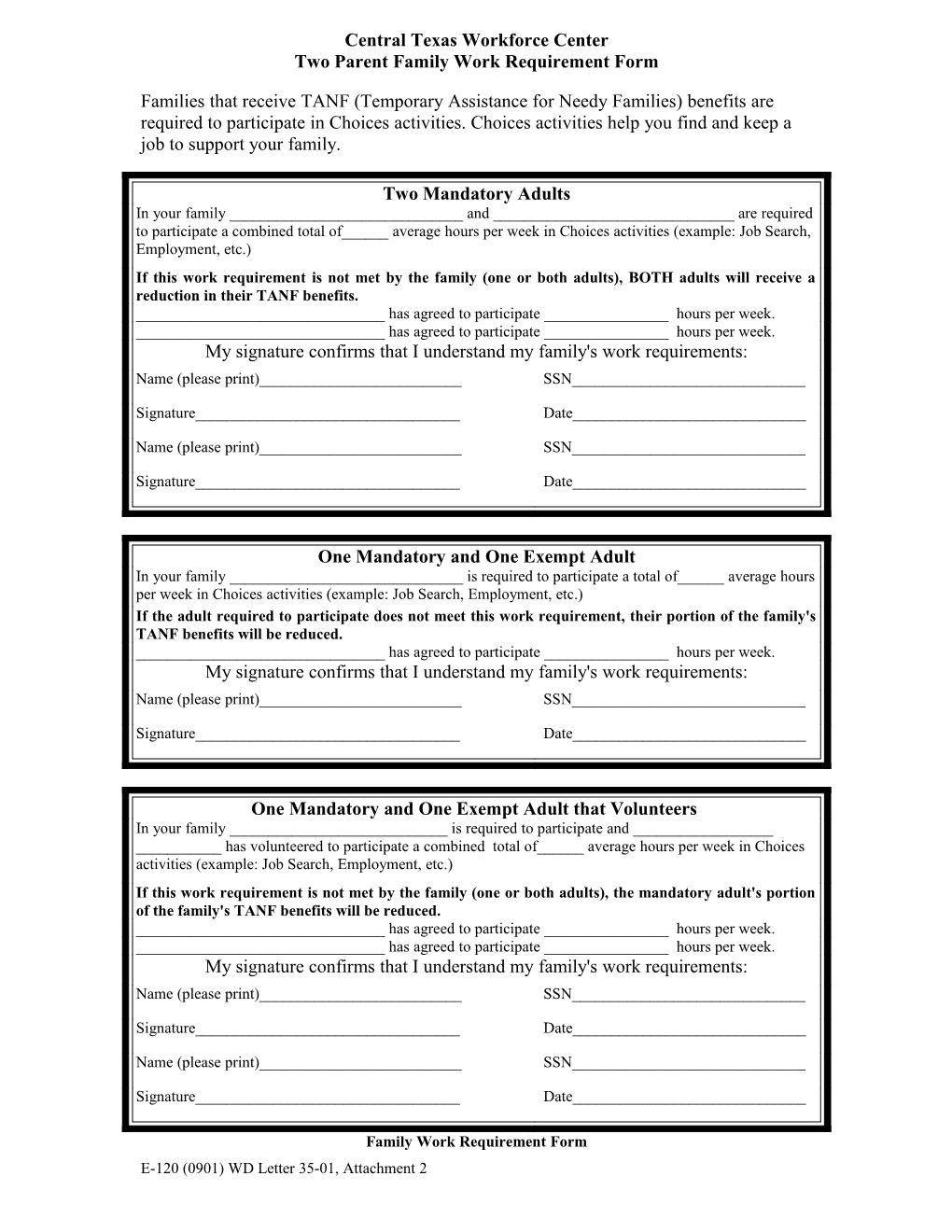 Family Work Requirement Form