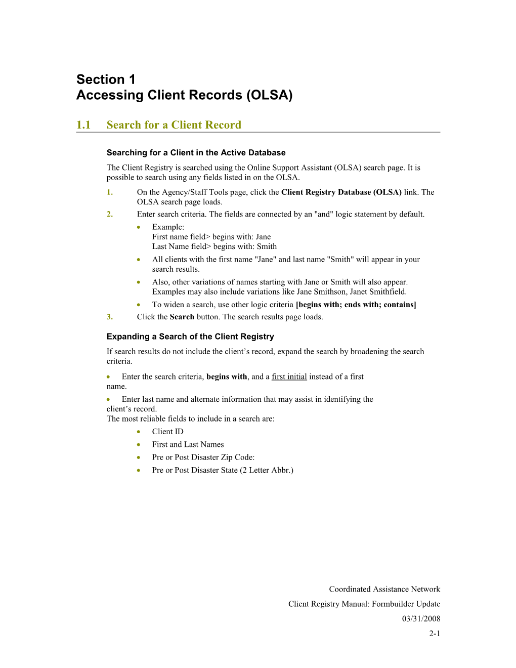 Section 1Accessing Client Records (OLSA)