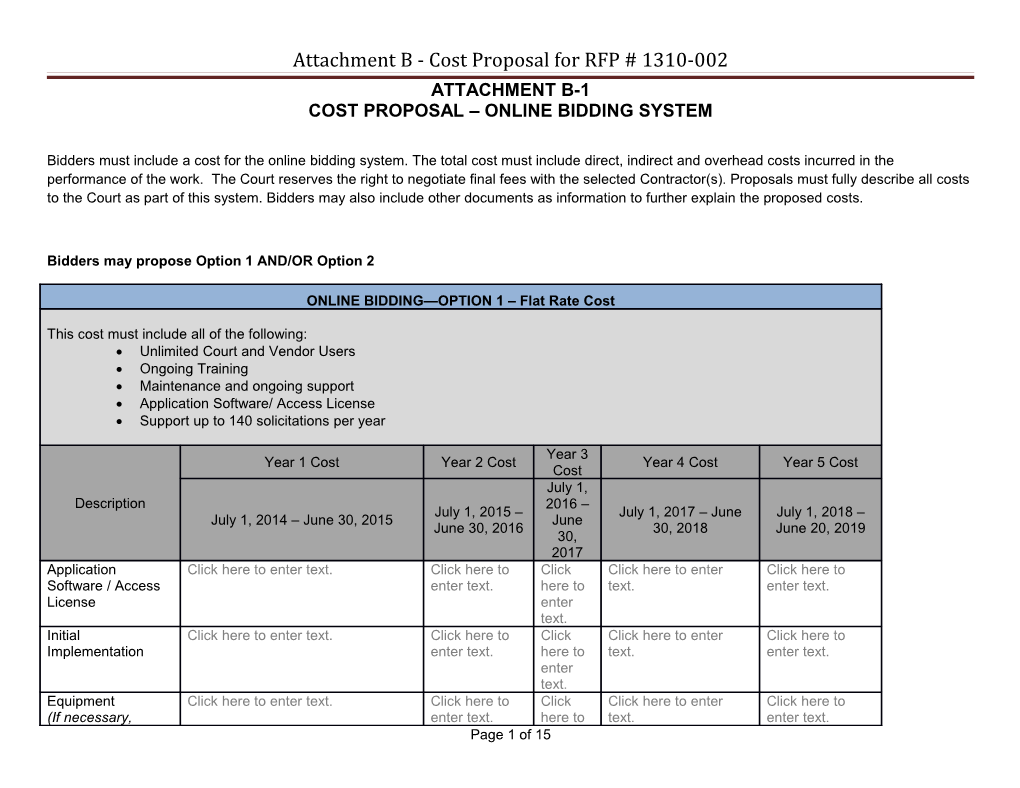 Attachment B - Cost Proposal for RFP # 1310-002