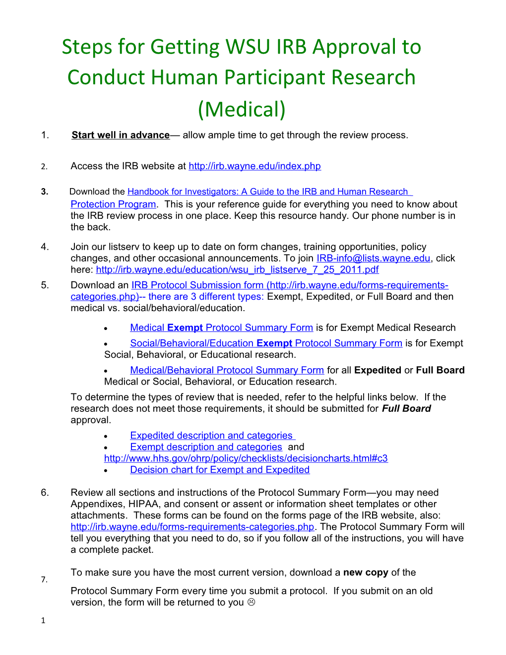 Steps for Getting WSU IRB Approval to Conduct Human Participant Research