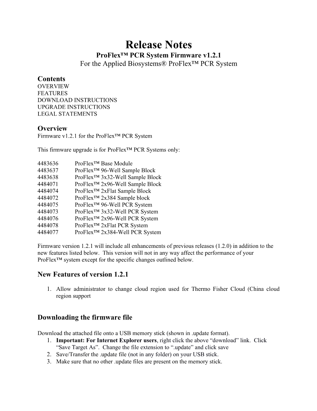 Proflex PCR System Firmware V1.2.1