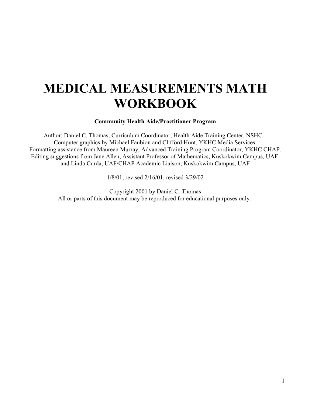 Medical Measurements Math Workbook