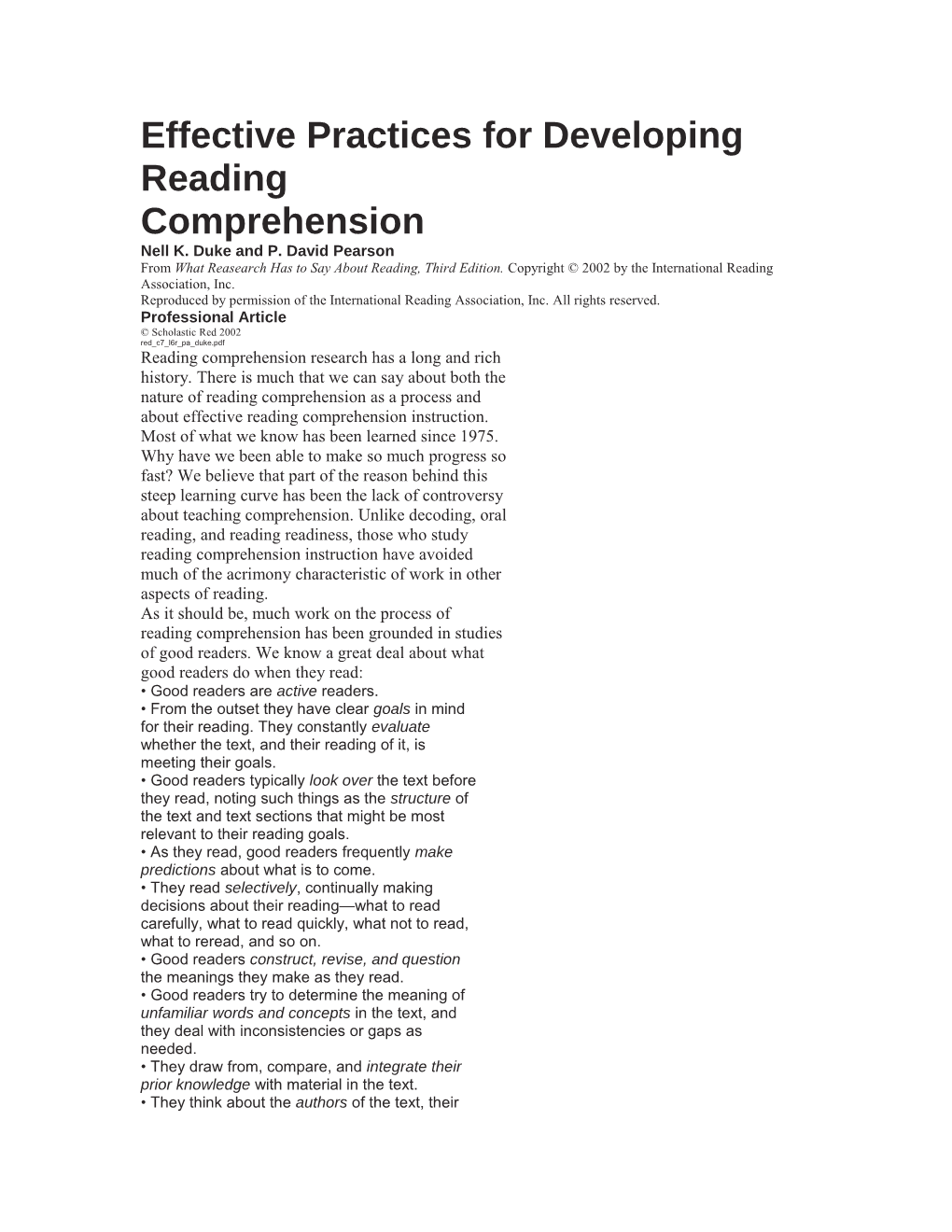 Effective Practices for Developing Reading