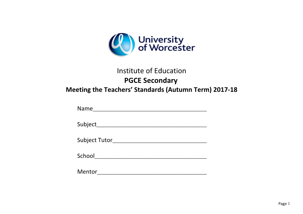 Meeting the Teachers Standards (Autumn Term) 2017-18