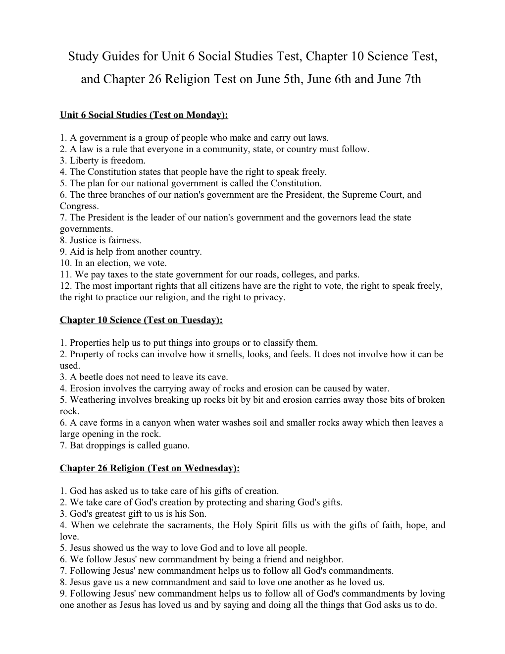 Study Guide for Chapter 3 Religion Test