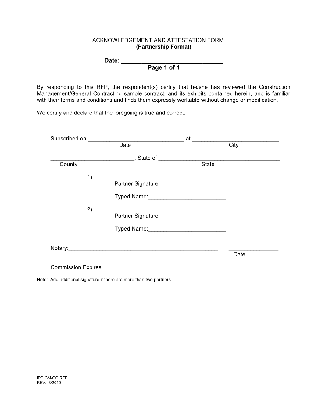 Acknowledgement and Attestation Form