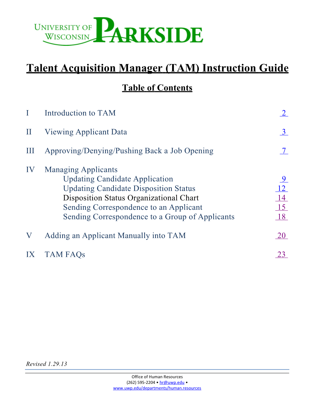 Talent Acquisition Manager(TAM) Instruction Guide