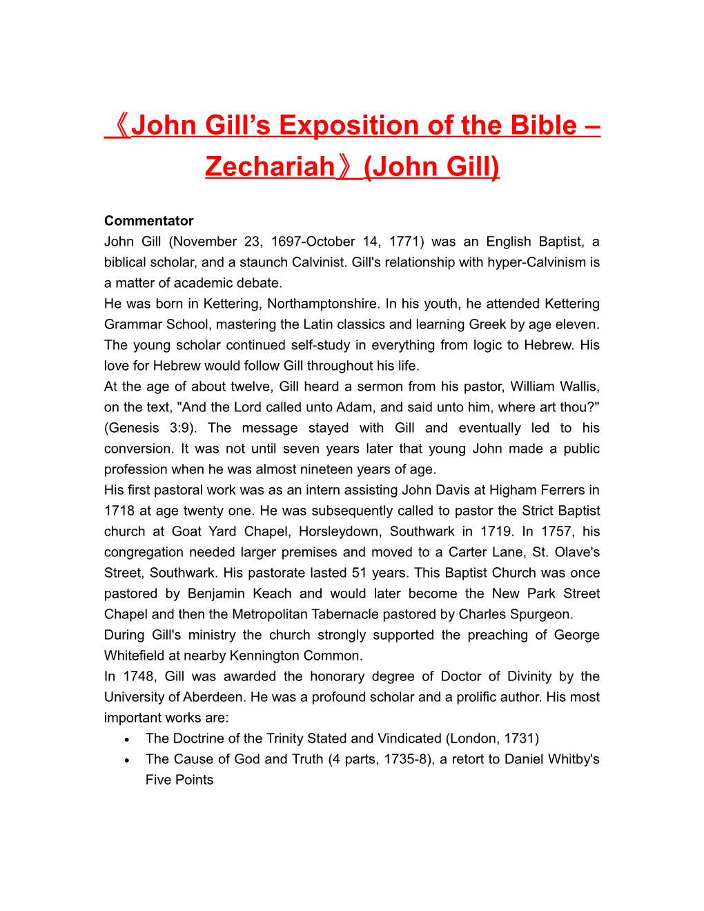 John Gill S Exposition of the Bible Zechariah (John Gill)